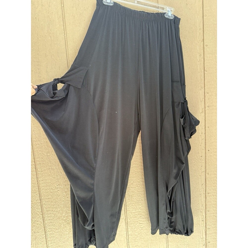 Boho Harem Pants Black Wide Leg Palazzo Trousers Elastic Waist Baggy sizeM- L - Picture 1 of 11